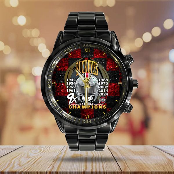 Ohio State Buckeyes Football Black Stainless Steel Watch - HOATT 9028
