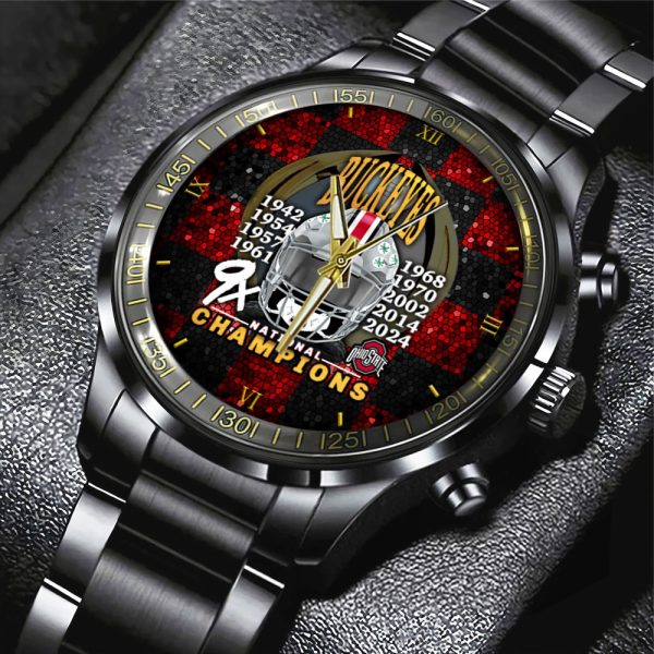 Ohio State Buckeyes Football Black Stainless Steel Watch - HOATT 9028