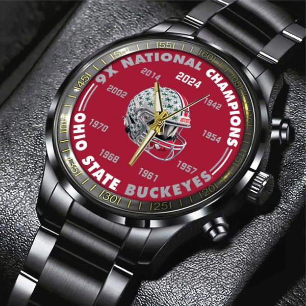 Ohio State Buckeyes Football Black Stainless Steel Watch - TANTN 11219