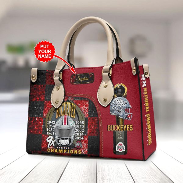 Personalized Ohio State Buckeyes Football Leather HandBag - HOATT 9039