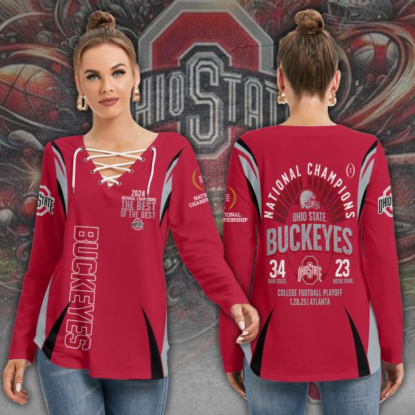 Ohio State Buckeyes Football Women's Long Sleeve Neckline Tie Sweatshirt - MAITM 10243