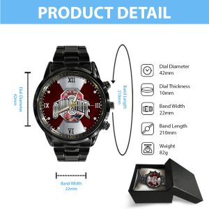 Ohio State Buckeyes Football Black Stainless Steel Watch - HOATT 9305