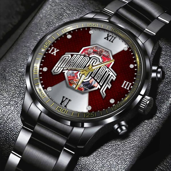 Ohio State Buckeyes Football Black Stainless Steel Watch - HOATT 9305