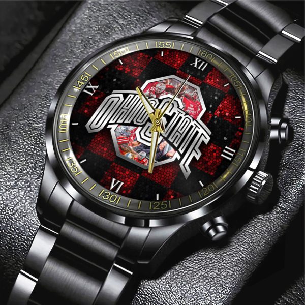 Ohio State Buckeyes Football Black Stainless Steel Watch - HOATT 9029