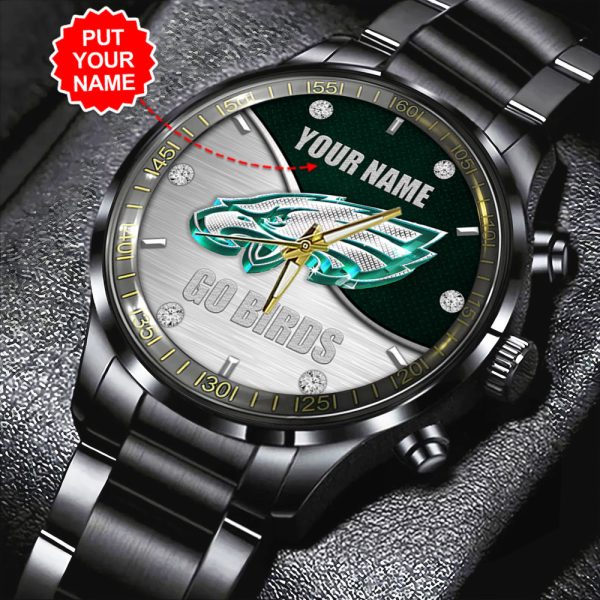 Personalized Philadelphia Eagles Black Stainless Steel Watch - HOATT 8992