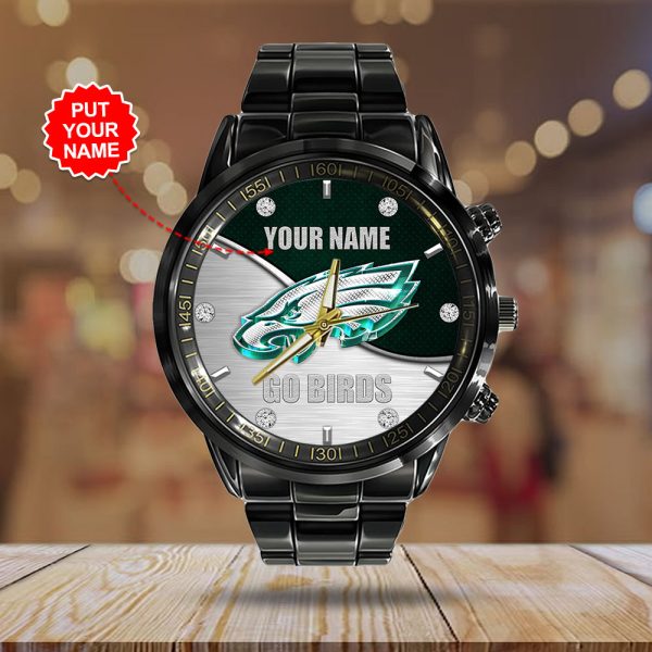 Personalized Philadelphia Eagles Black Stainless Steel Watch - HOATT 8992