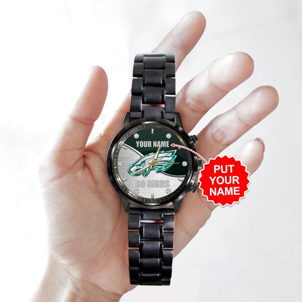 Personalized Philadelphia Eagles Black Stainless Steel Watch - HOATT 8992