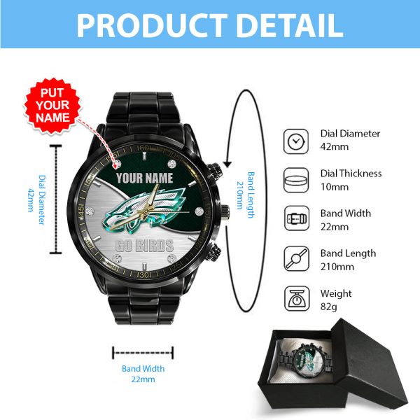 Personalized Philadelphia Eagles Black Stainless Steel Watch - HOATT 8992