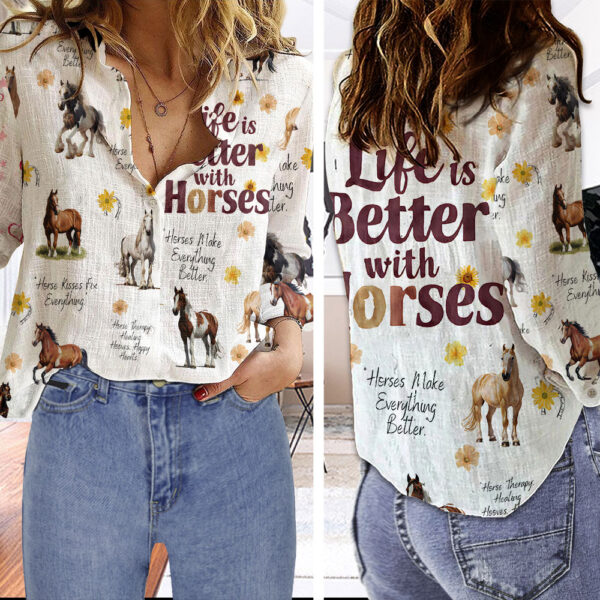 Horse 3D Linen Shirt - VANDH 4417