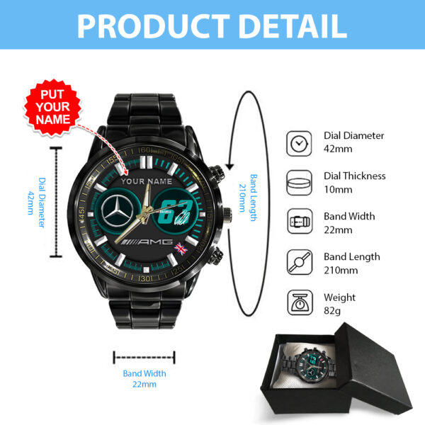 Personalized Mercedes-AMG Petronas F1 X George Russell Black Stainless Steel Watch - HOATT 9658
