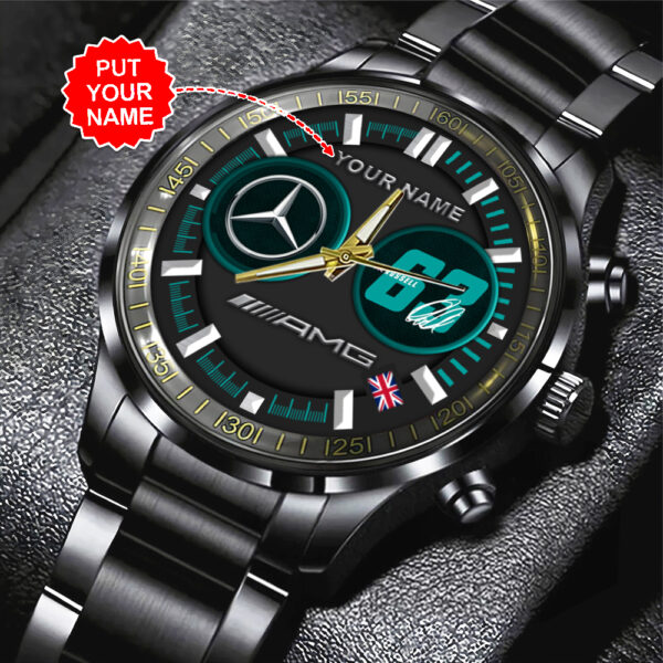 Personalized Mercedes-AMG Petronas F1 X George Russell Black Stainless Steel Watch - HOATT 9658