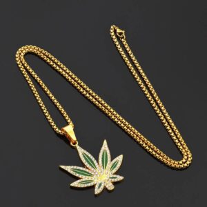 Weed Rhinestone Pendant Necklace - MAITM DROP107