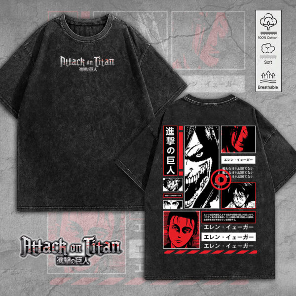 Attack on Titan 2D Acid Washed Cotton Shirt - MEDIA 020