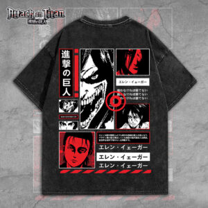 Attack on Titan 2D Acid Washed Cotton Shirt - MEDIA 020