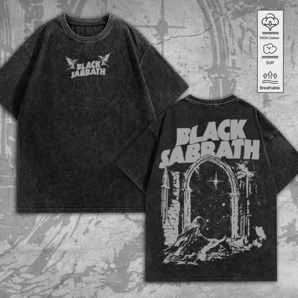 Black Sabbath 2D Acid Washed Cotton Shirt - MEDIA 105