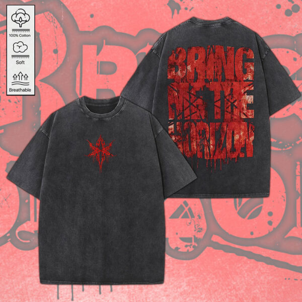 Bring Me the Horizon 2D Acid Washed Cotton Shirt - MEDIA 057