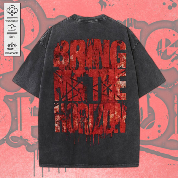 Bring Me the Horizon 2D Acid Washed Cotton Shirt - MEDIA 057