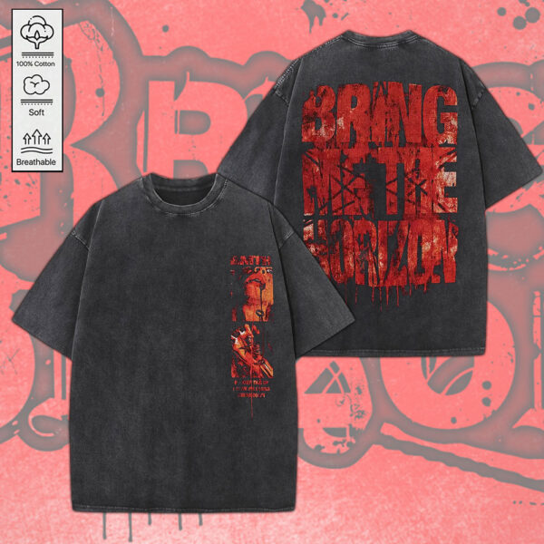 Bring Me the Horizon 2D Acid Washed Cotton Shirt - MEDIA 058