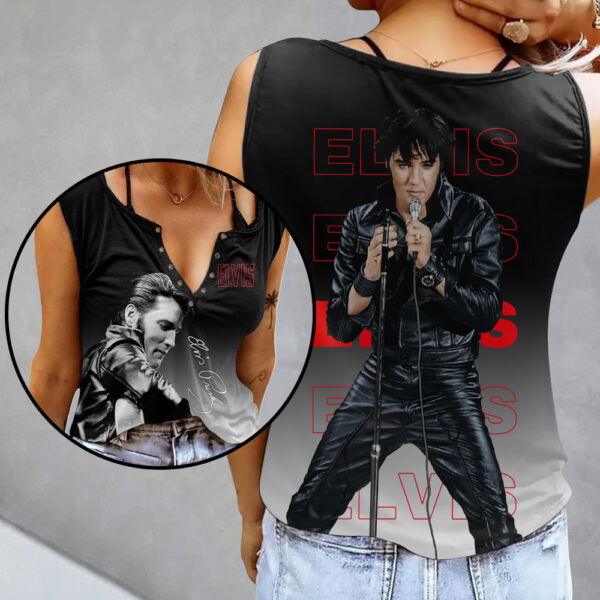 Elvis Presley Women's Button V-neck Sleeveless Shirt - MAITM 11559