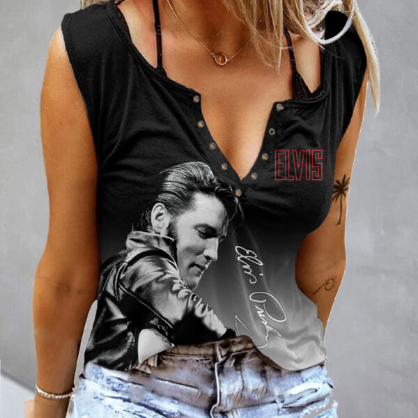 Elvis Presley Women's Button V-neck Sleeveless Shirt - MAITM 11559