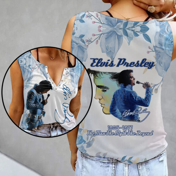 Elvis Presley Women's Button V-neck Sleeveless Shirt - MAITM 11560