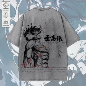 Eren Yeager x Attack on Titan 2D Acid Washed Cotton Shirt - MEDIA 059