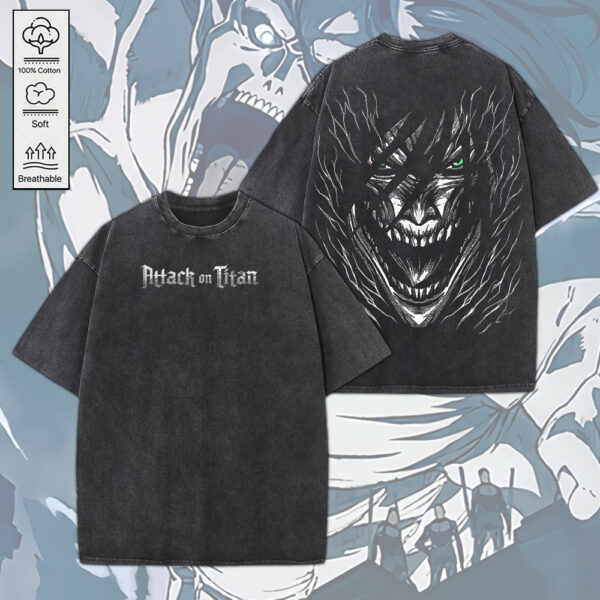 Eren Yeager x Attack on Titan 2D Acid Washed Cotton Shirt - MEDIA 113