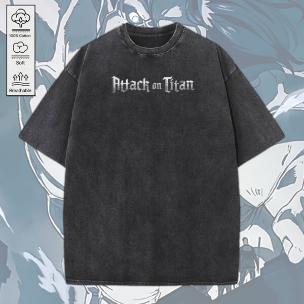 Eren Yeager x Attack on Titan 2D Acid Washed Cotton Shirt - MEDIA 113