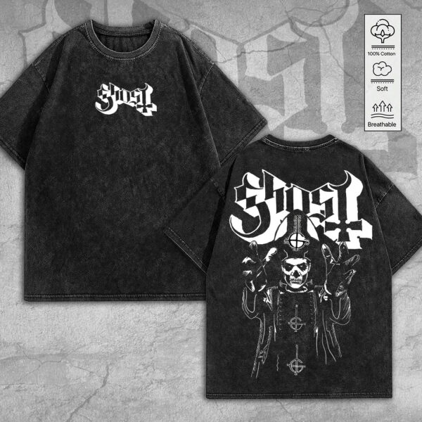 Ghost Band 2D Acid Washed Cotton Shirt - MEDIA 040