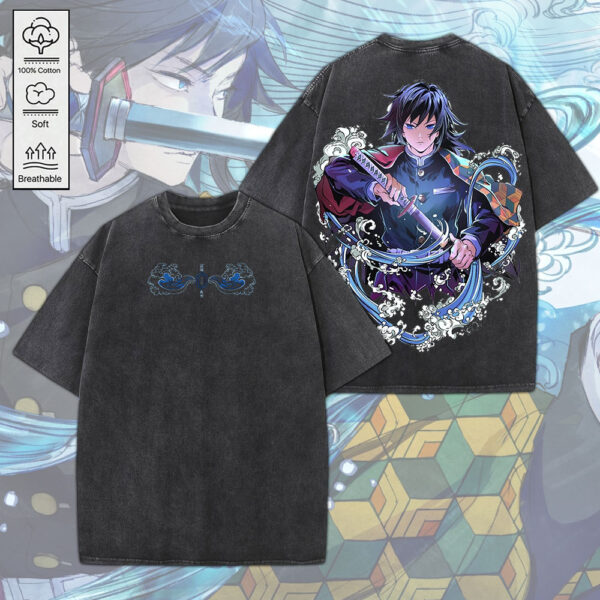 Giyu Tomioka x Demon Slayer 2D Acid Washed Cotton Shirt - MEDIA 122