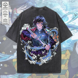 Giyu Tomioka x Demon Slayer 2D Acid Washed Cotton Shirt - MEDIA 122