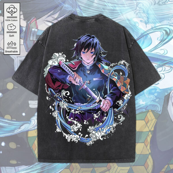 Giyu Tomioka x Demon Slayer 2D Acid Washed Cotton Shirt - MEDIA 122