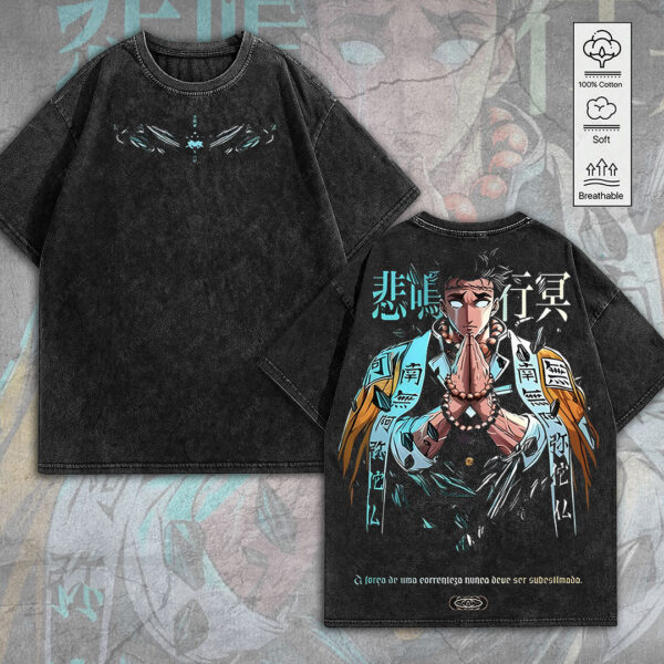 Gyomei Himejima Hashira x Demon Slayer 2D Acid Washed Cotton Shirt - MEDIA 119