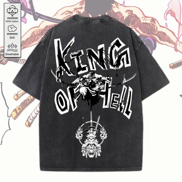 King Of Hell Zoro x One Piece 2D Acid Washed Cotton Shirt - MEDIA 114