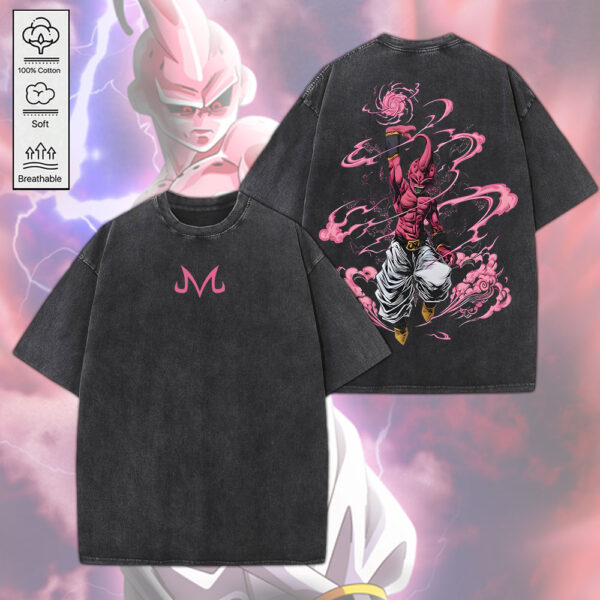 Majin Buu x Dragon Ball 2D Acid Washed Cotton Shirt - MEDIA 115