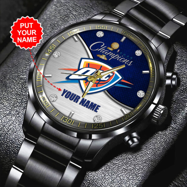 Personalized Oklahoma City Thunder Black Stainless Steel Watch - HOATT 11395
