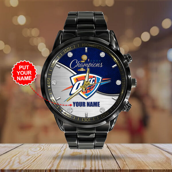 Personalized Oklahoma City Thunder Black Stainless Steel Watch - HOATT 11395