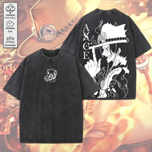 Portgas D. Ace x One Piece 2D Acid Washed Cotton Shirt - MEDIA 116