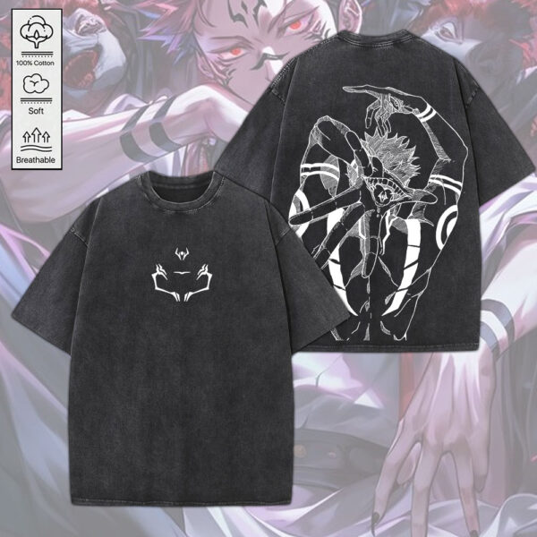Ryomen Sukuna x Jujutsu Kaisen 2D Acid Washed Cotton Shirt - MEDIA 068