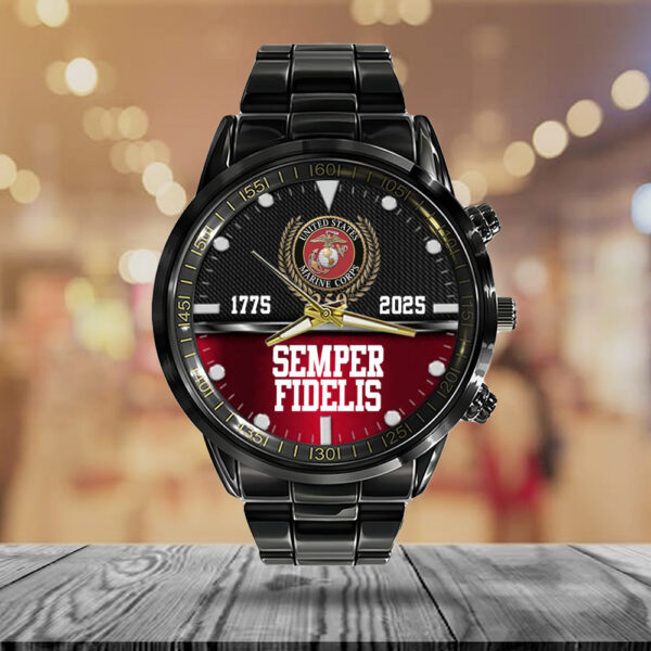 US Marine Corps Black Stainless Steel Watch - MAITM 12311