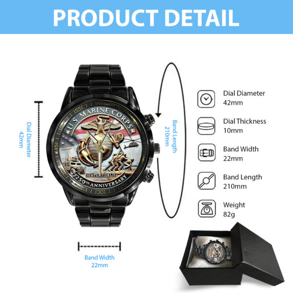 US Marine Corps Black Stainless Steel Watch - MAITM 12180