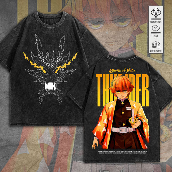Agatsuma Zenitsu x Demon Slayer 2D Acid Washed Cotton Shirt - MEDIA 142