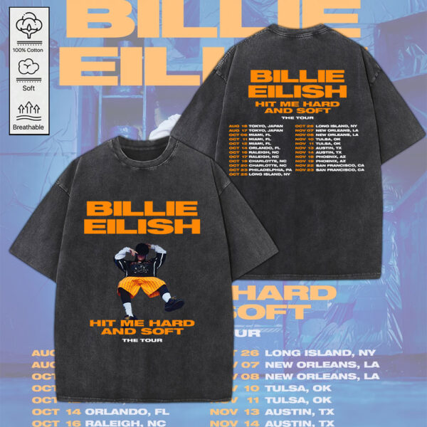 Billie Eilish 2D Acid Washed Cotton Shirt - MEDIA 148