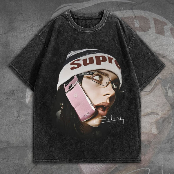 Billie Eilish 2D Acid Washed Cotton Shirt - MEDIA 146
