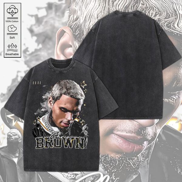 Chris Brown 2D Acid Washed Cotton Shirt - MEDIA 149