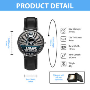 Jaws Black Stitched Leather Watch - TANTN 14440
