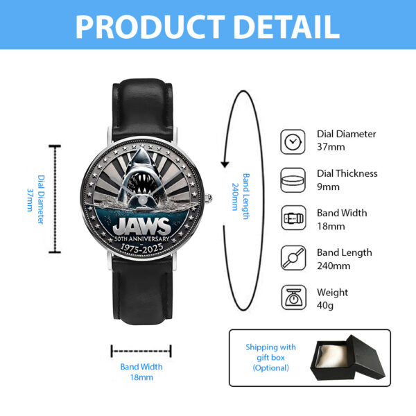 Jaws Black Stitched Leather Watch - TANTN 14440