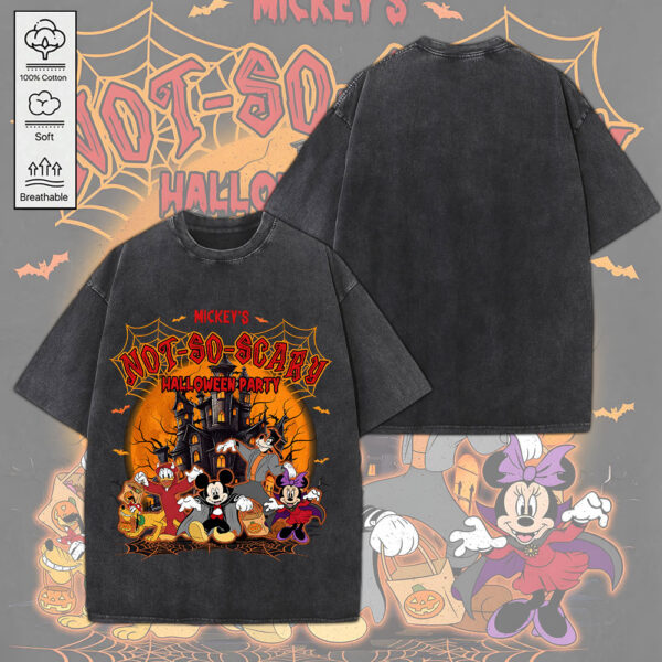 Mickey's Not So Scary Halloween Party 2D Acid Washed Cotton Shirt - MEDIA 143