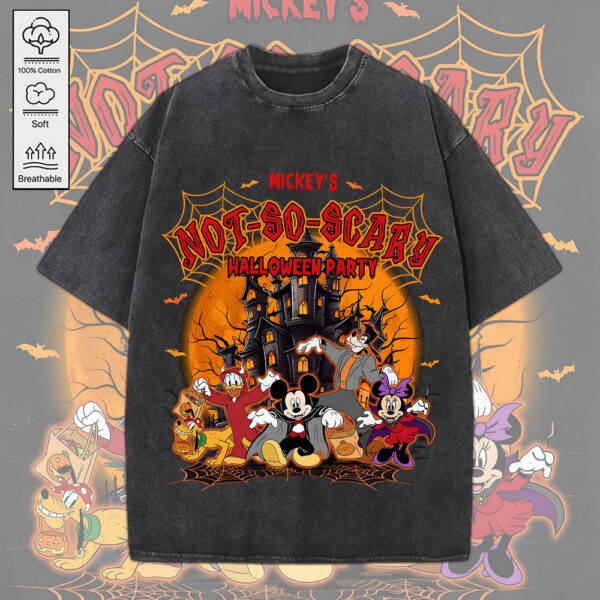 Mickey's Not So Scary Halloween Party 2D Acid Washed Cotton Shirt - MEDIA 143