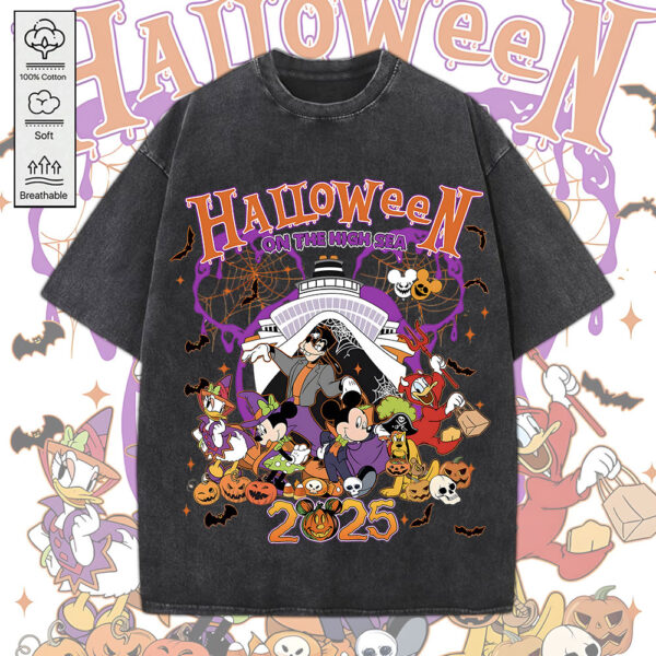 Mickey's Not So Scary Halloween Party 2D Acid Washed Cotton Shirt - MEDIA 144